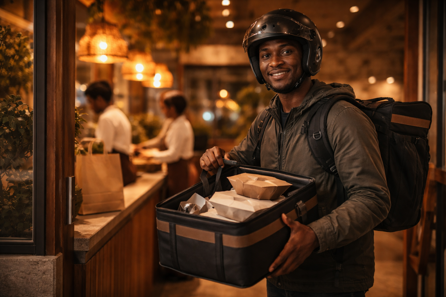 Delivery rider setting off with order